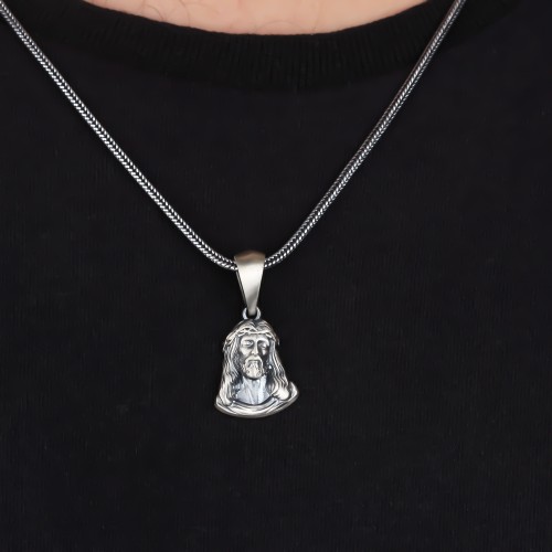 Glorria 925k Sterling Silver Gourmet Chain Jesus Christ Necklace