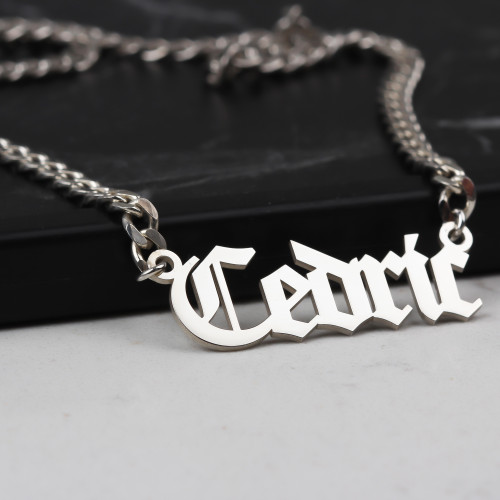 Glorria 925k Sterling Silver Men Personalized Gothic Name Gourmet Chain Sterling Silver Necklace Glorria 925k Sterling Silver Men Personalized Gothic Name Gourmet Chain Sterling Silver Necklace