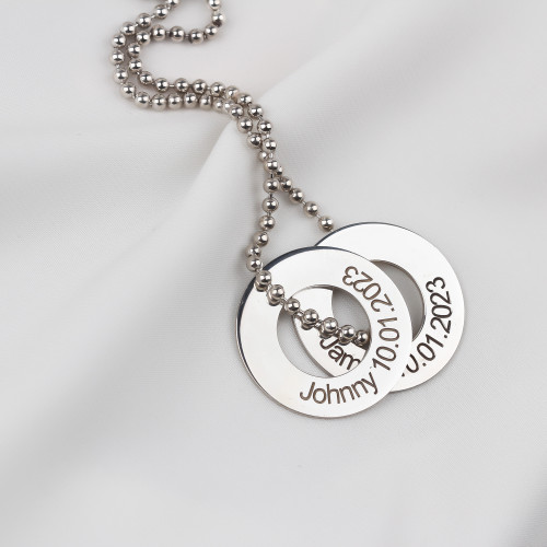 Glorria 925k Sterling Silver Men Personalized Double Ring Ball Chain Sterling Silver Necklace