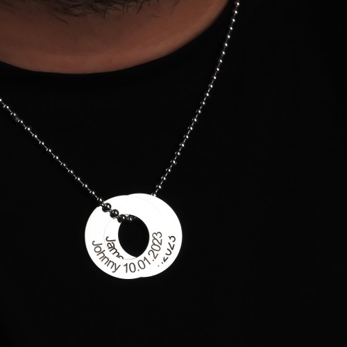 Glorria 925k Sterling Silver Men Personalized Double Ring Ball Chain Sterling Silver Necklace