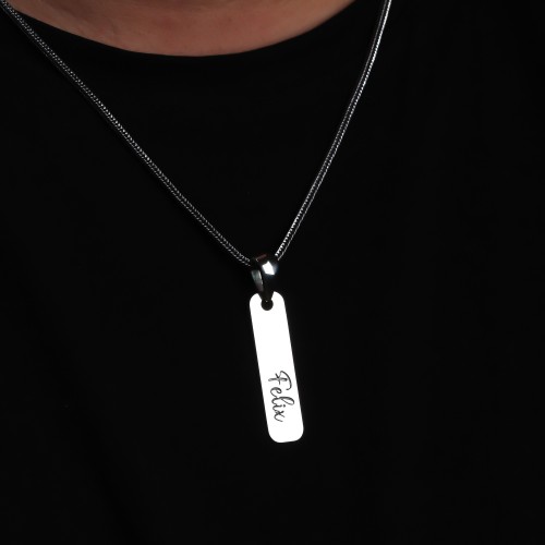 Glorria 925k Sterling Silver Men Personalized Name Bar Sterling Silver Necklace