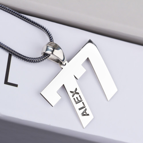 Glorria 925k Sterling Silver Men Personalized Name Double Numeral Silver Necklace