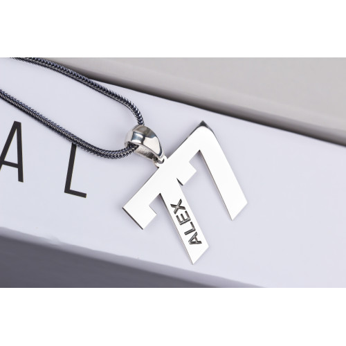 Glorria 925k Sterling Silver Men Personalized Name Double Numeral Silver Necklace Glorria 925k Sterling Silver Men Personalized Name Double Numeral Silver Necklace