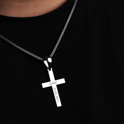 Glorria 925k Sterling Silver Men Personalized Name Cross Sterling Silver Necklace