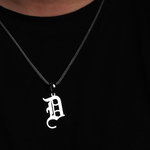 Glorria 925k Sterling Silver Men Personalized Gothic Letter Sterling Silver Necklace
