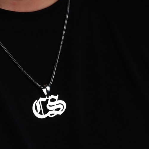 Glorria 925k Sterling Silver Men Personalized Gothic Double Letter Sterling Silver Necklace