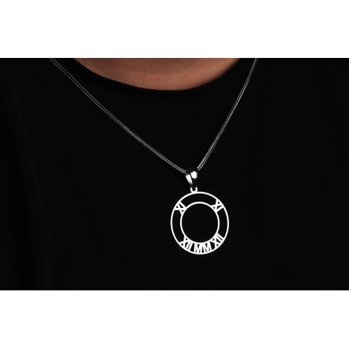 Glorria 925k Sterling Silver Men Personalized Roman Numeral Circle Silver Necklace Glorria 925k Sterling Silver Men Personalized Roman Numeral Circle Silver Necklace