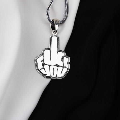 Glorria 925k Sterling Silver Men Fuck Silver Necklace