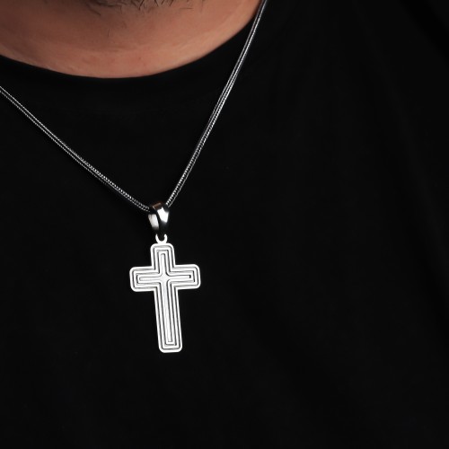 Glorria 925k Sterling Silver Men Cross Silver Necklace Glorria 925k Sterling Silver Men Cross Silver Necklace