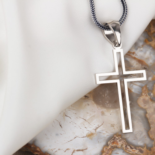 Glorria 925k Sterling Silver Men Cross Silver Necklace Glorria 925k Sterling Silver Men Cross Silver Necklace