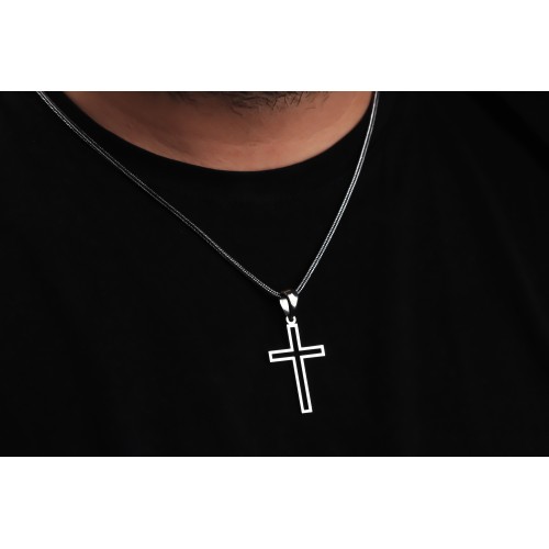 Glorria 925k Sterling Silver Men Cross Silver Necklace Glorria 925k Sterling Silver Men Cross Silver Necklace