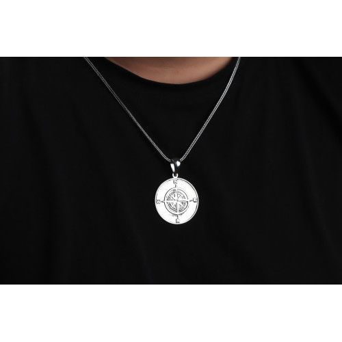 Glorria 925k Sterling Silver Men Compass Silver Necklace Glorria 925k Sterling Silver Men Compass Silver Necklace