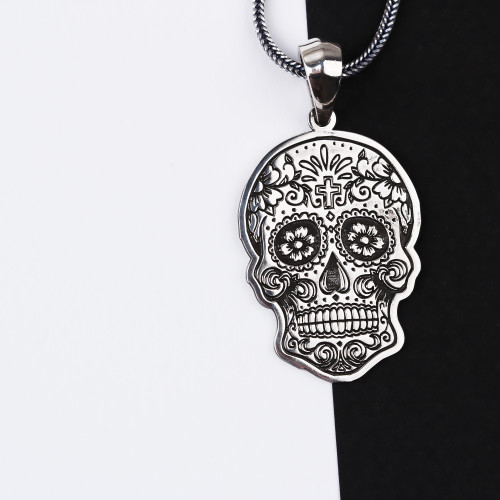 Glorria 925k Sterling Silver Men Skull Design Silver Necklace