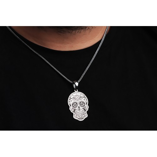 Glorria 925k Sterling Silver Men Skull Design Silver Necklace Glorria 925k Sterling Silver Men Skull Design Silver Necklace