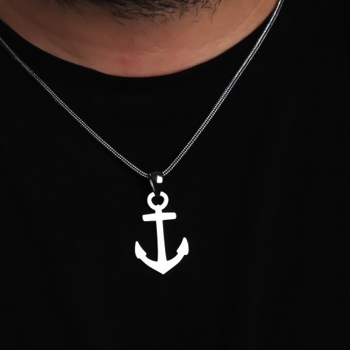Glorria 925k Sterling Silver Men Anchor Silver Necklace