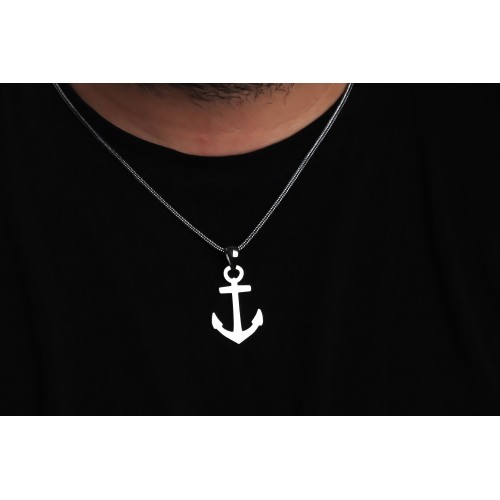 Glorria 925k Sterling Silver Men Anchor Silver Necklace