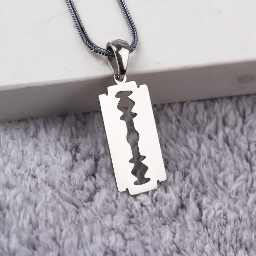 Glorria 925k Sterling Silver Men Razor Silver Necklace Glorria 925k Sterling Silver Men Razor Silver Necklace