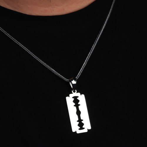Glorria 925k Sterling Silver Men Razor Silver Necklace Glorria 925k Sterling Silver Men Razor Silver Necklace