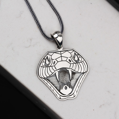 Glorria 925k Sterling Silver Men Snake Silver Necklace