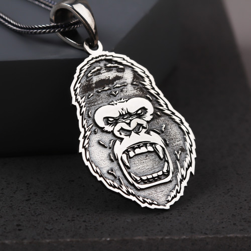 Glorria 925k Sterling Silver Men Gorilla Silver Necklace Glorria 925k Sterling Silver Men Gorilla Silver Necklace