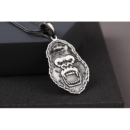 Glorria 925k Sterling Silver Men Gorilla Silver Necklace Glorria 925k Sterling Silver Men Gorilla Silver Necklace