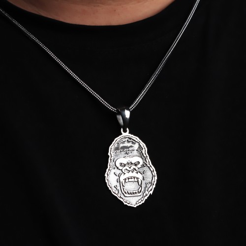 Glorria 925k Sterling Silver Men Gorilla Silver Necklace Glorria 925k Sterling Silver Men Gorilla Silver Necklace
