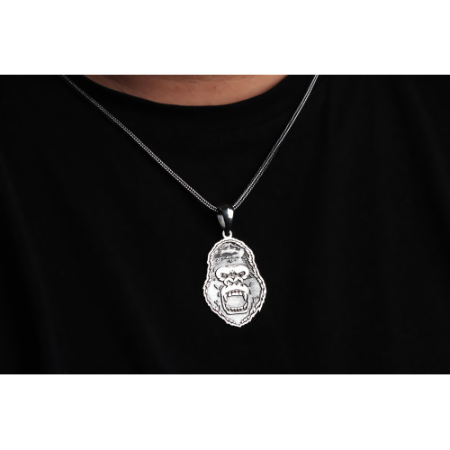 Glorria 925k Sterling Silver Men Gorilla Silver Necklace Glorria 925k Sterling Silver Men Gorilla Silver Necklace