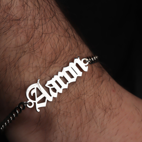 Glorria 925k Sterling Silver Men Personalized Gothic Name Gourmet Chain Sterling Silver Bracelet