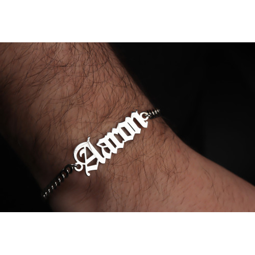 Glorria 925k Sterling Silver Men Personalized Gothic Name Gourmet Chain Sterling Silver Bracelet Glorria 925k Sterling Silver Men Personalized Gothic Name Gourmet Chain Sterling Silver Bracelet