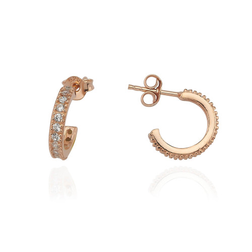 Glorria 925k Sterling Silver Pave Half Circle Earring Glorria 925k Sterling Silver Pave Half Circle Earring