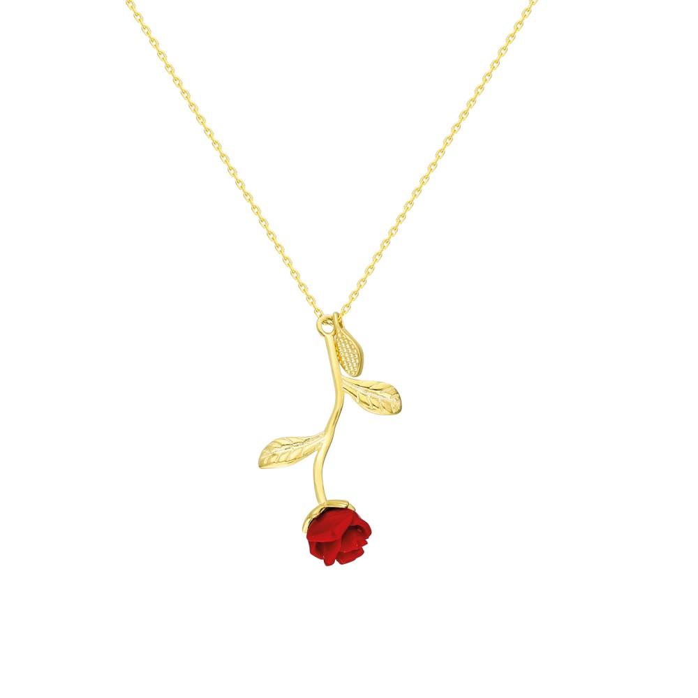 Glorria 925k Sterling Silver Red Rose Necklace