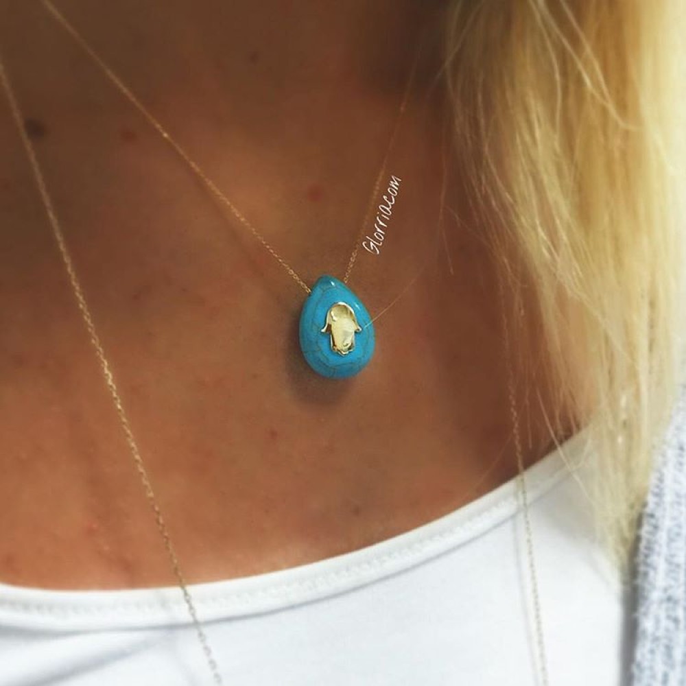 Glorria 14k Solid Gold Turquoise Hamsa Hands Necklace