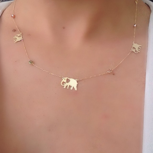 Glorria 14k Solid Gold Colored Pave Elephant Necklace Glorria 14k Solid Gold Colored Pave Elephant Necklace