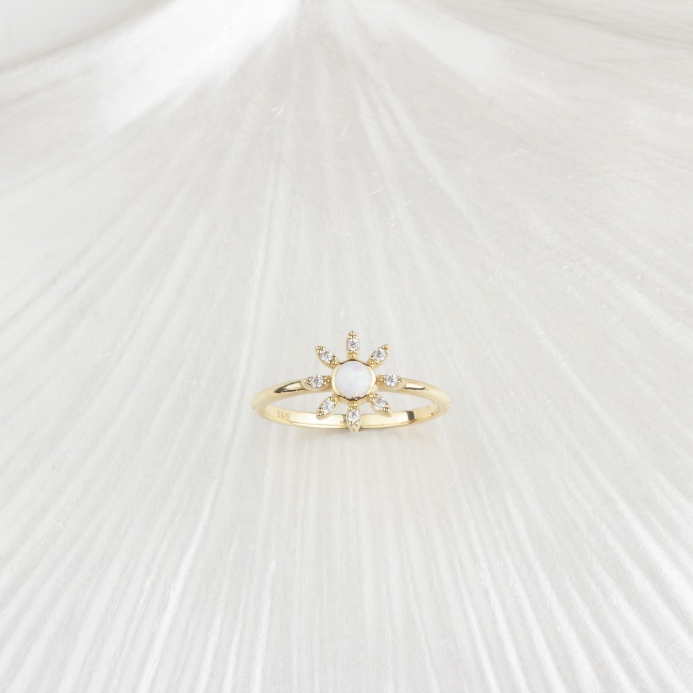 Glorria 14k Solid Gold Stone-Set Enamel Flower Ring Glorria 14k Solid Gold Stone-Set Enamel Flower Ring