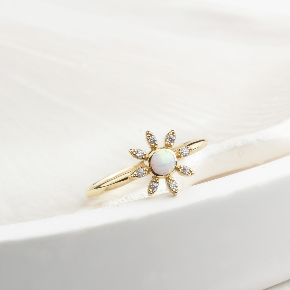 Glorria 14k Solid Gold Stone-Set Enamel Flower Ring Glorria 14k Solid Gold Stone-Set Enamel Flower Ring