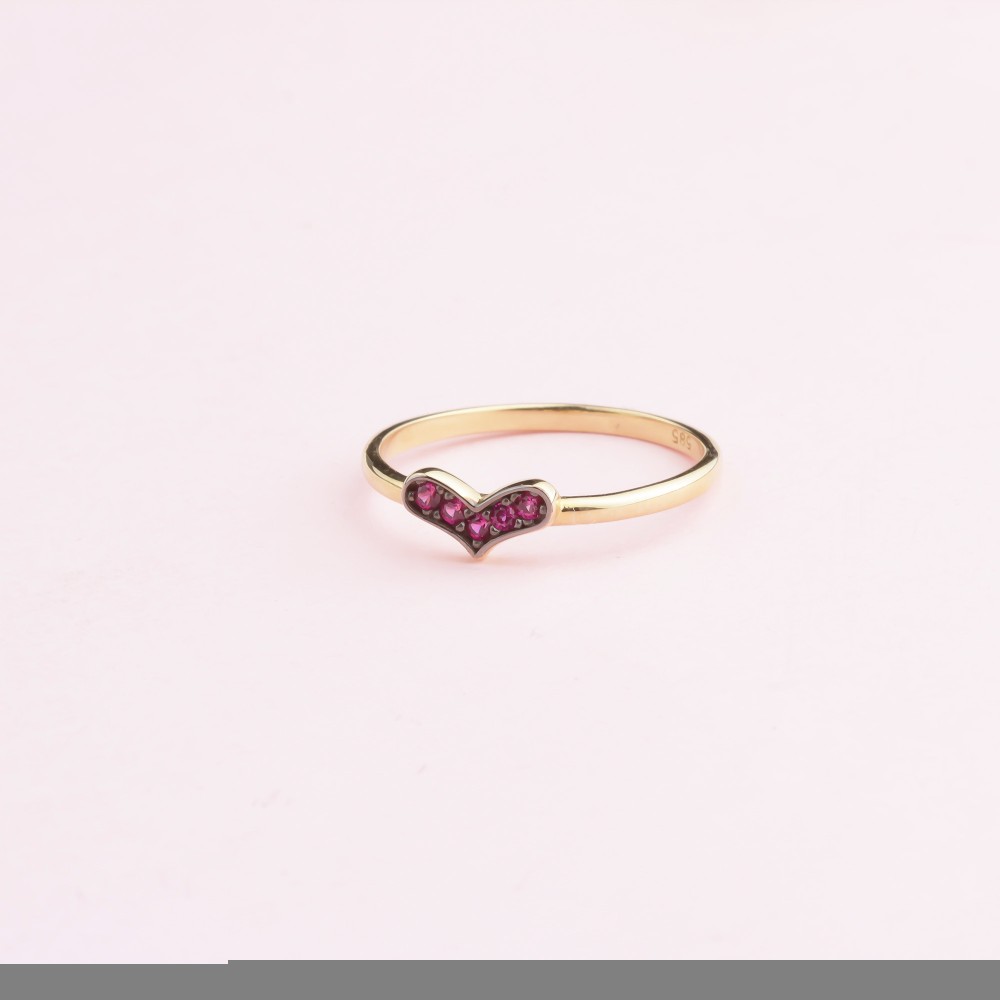 Glorria 14k Solid Gold Pink Stone Heart Ring Glorria 14k Solid Gold Pink Stone Heart Ring