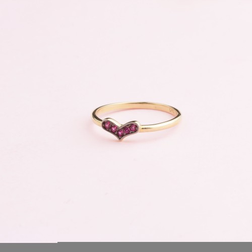 Glorria 14k Solid Gold Pink Stone Heart Ring