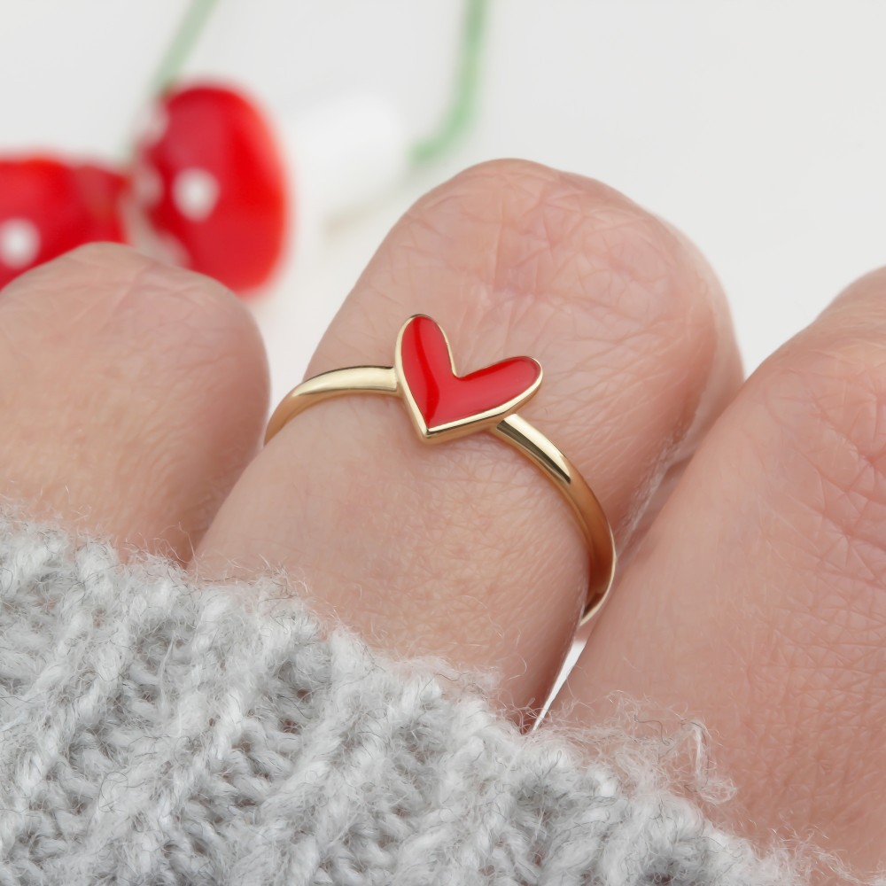 Glorria 14k Solid Gold Red Enamel Heart Ring Glorria 14k Solid Gold Red Enamel Heart Ring
