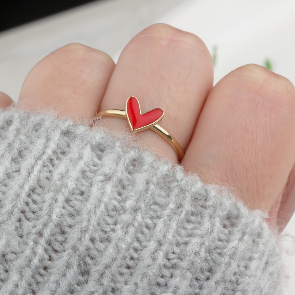 Glorria 14k Solid Gold Red Enamel Heart Ring Glorria 14k Solid Gold Red Enamel Heart Ring