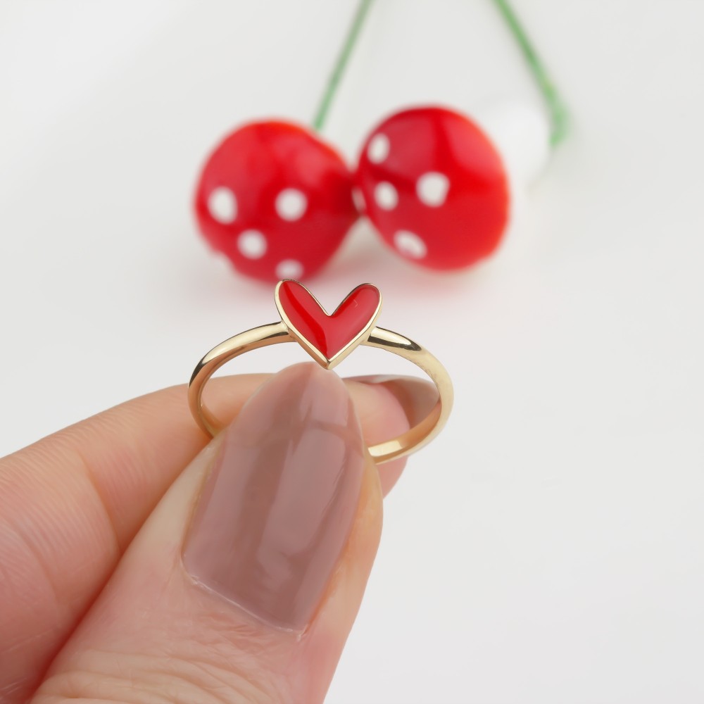 Glorria 14k Solid Gold Red Enamel Heart Ring Glorria 14k Solid Gold Red Enamel Heart Ring