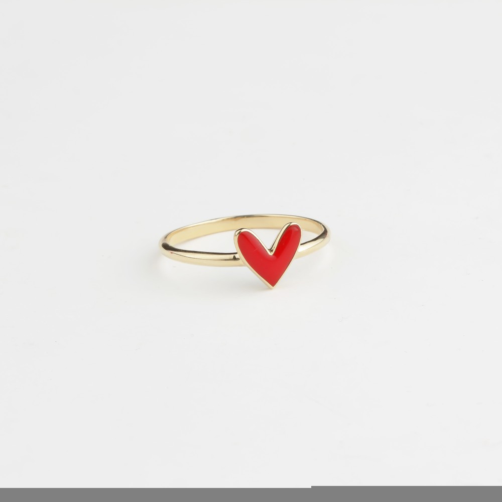 Glorria 14k Solid Gold Red Enamel Heart Ring Glorria 14k Solid Gold Red Enamel Heart Ring
