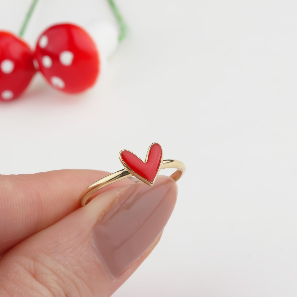 Glorria 14k Solid Gold Red Enamel Heart Ring Glorria 14k Solid Gold Red Enamel Heart Ring