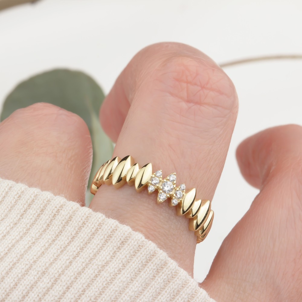 Glorria 14k Solid Gold Stone-Set Marquise Ring