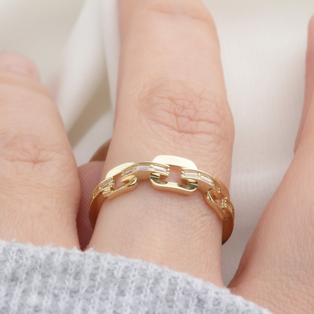 Glorria 14k Solid Gold Stone-Set Chain Ring Glorria 14k Solid Gold Stone-Set Chain Ring