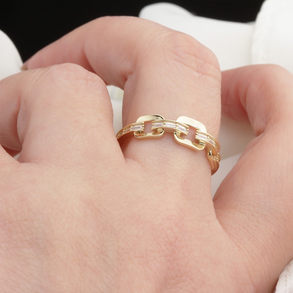 Glorria 14k Solid Gold Stone-Set Chain Ring Glorria 14k Solid Gold Stone-Set Chain Ring