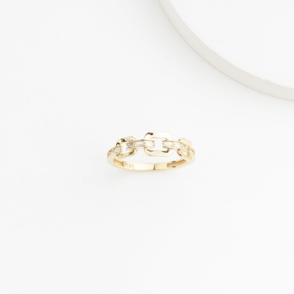 Glorria 14k Solid Gold Stone-Set Chain Ring Glorria 14k Solid Gold Stone-Set Chain Ring