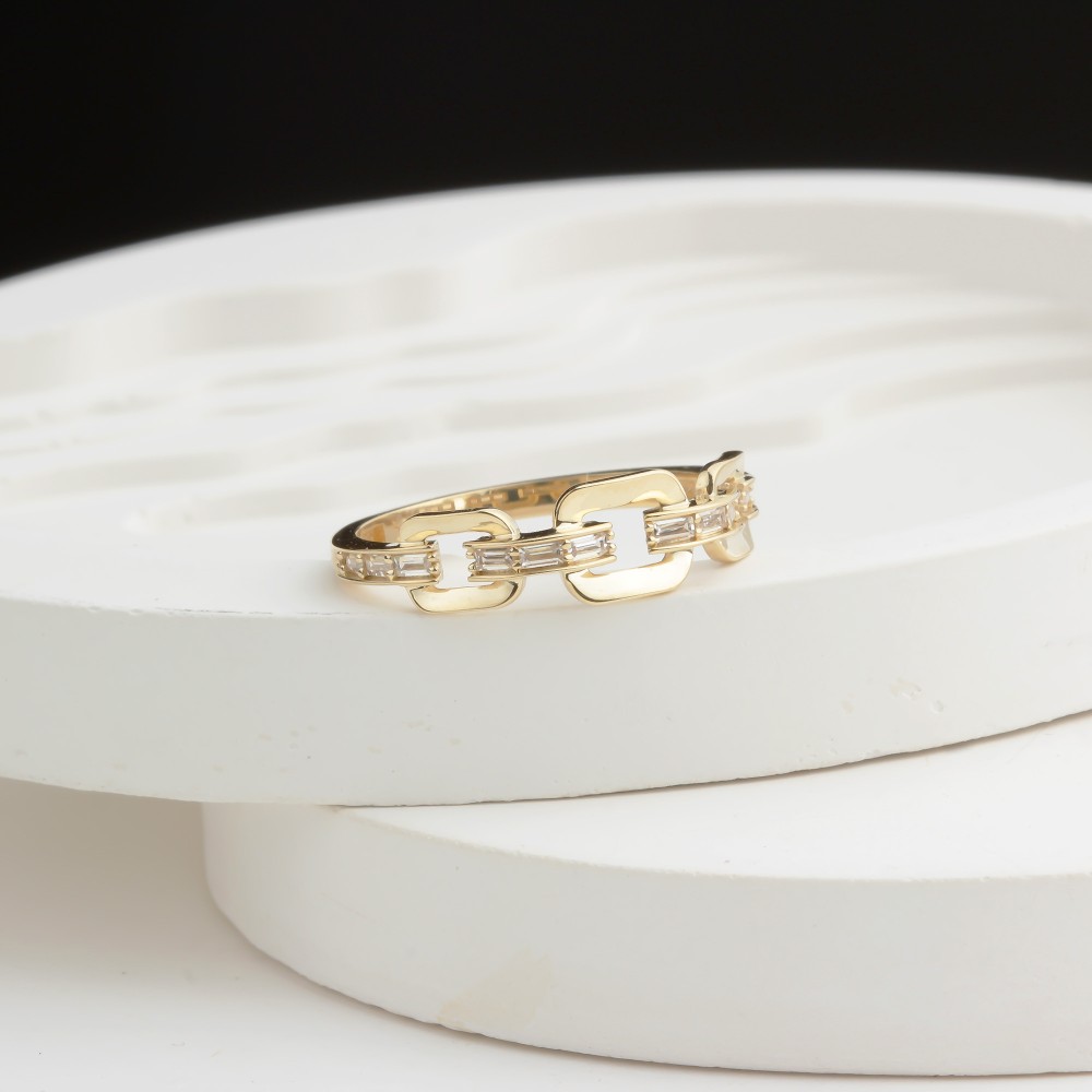 Glorria 14k Solid Gold Stone-Set Chain Ring Glorria 14k Solid Gold Stone-Set Chain Ring