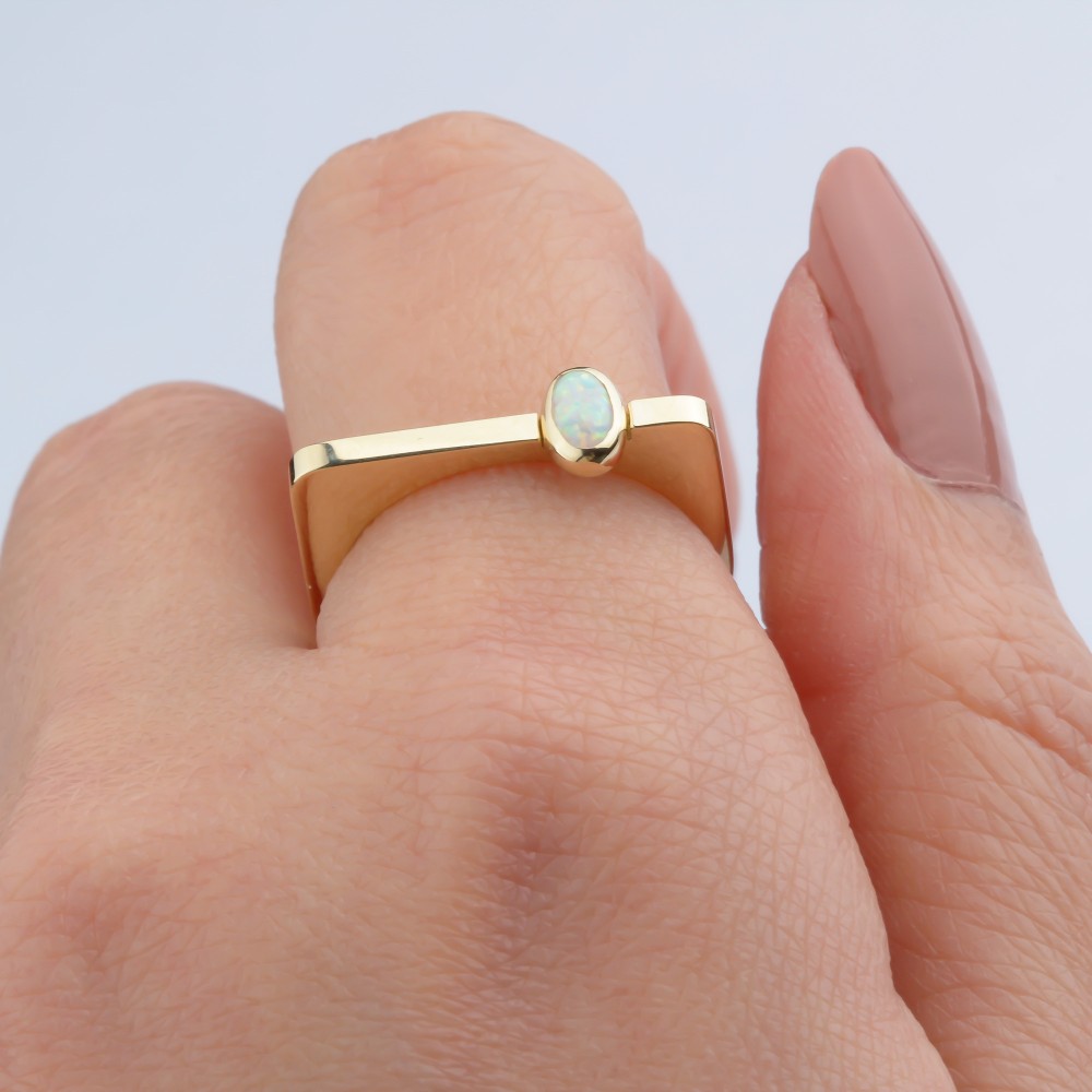 Glorria 14k Solid Gold White Opal Stone Ring