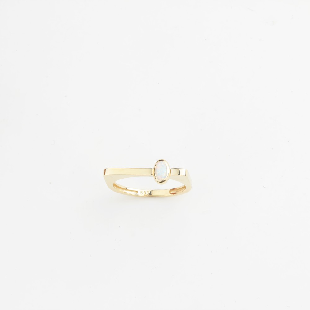 Glorria 14k Solid Gold White Opal Stone Ring