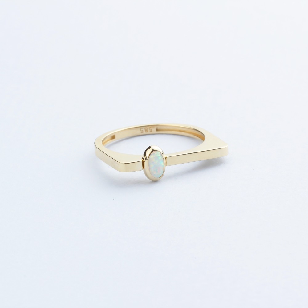 Glorria 14k Solid Gold White Opal Stone Ring